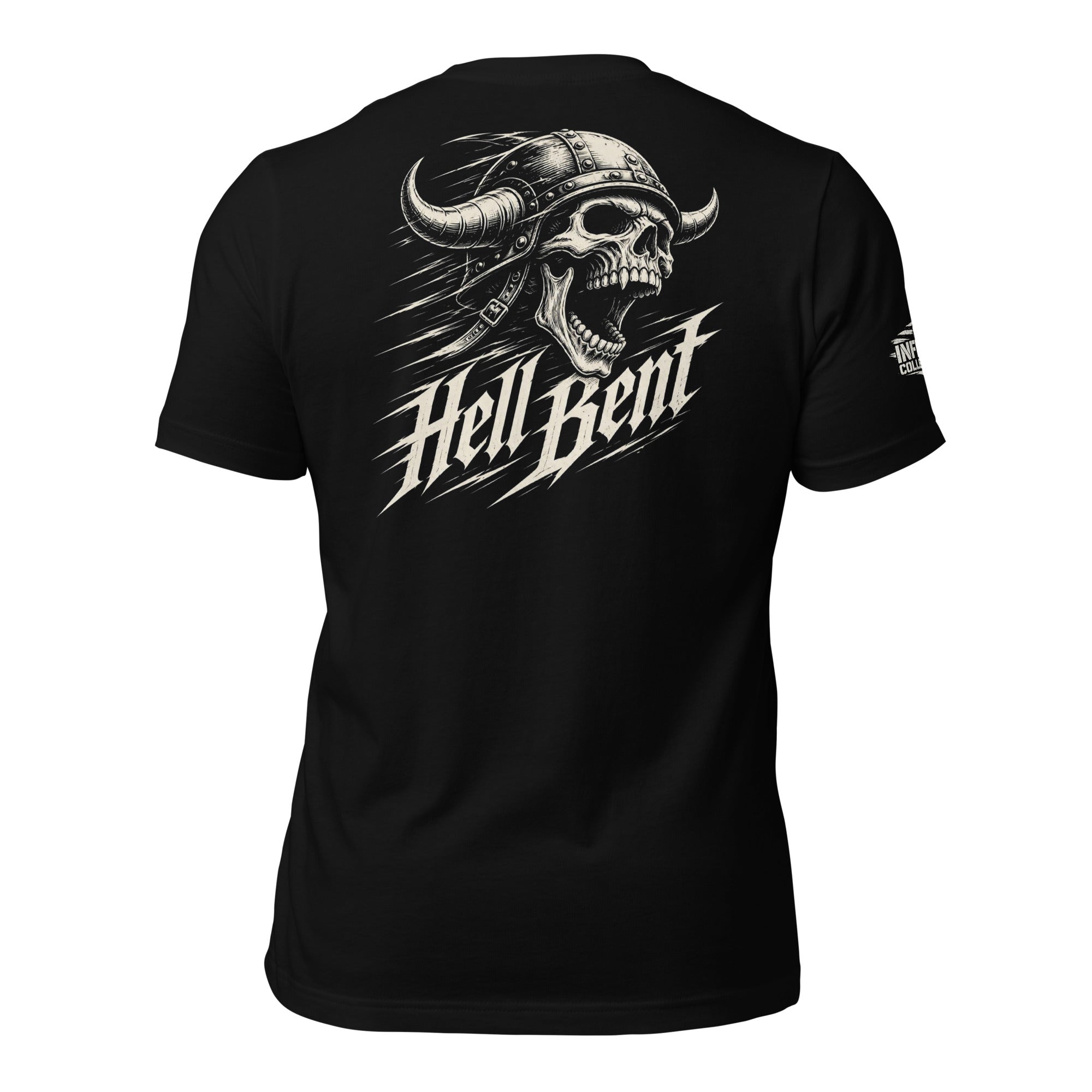 Hell Bent snake skull back print black tee from Infidel Collective