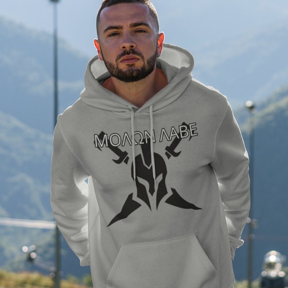 Molon Labe Spartan's Call to Arms 2A Grey Hoodie  Infidel Collective
