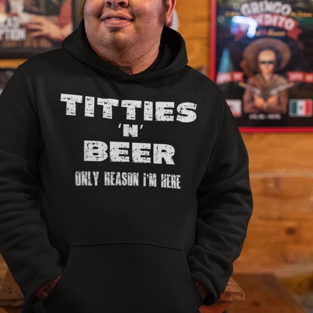 Titties N Beer – Funny NSFW Distressed Black Hoodie  Infidel Collective