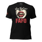 How About We FAFO patriotic women’s front print black tee from Infidel Collective