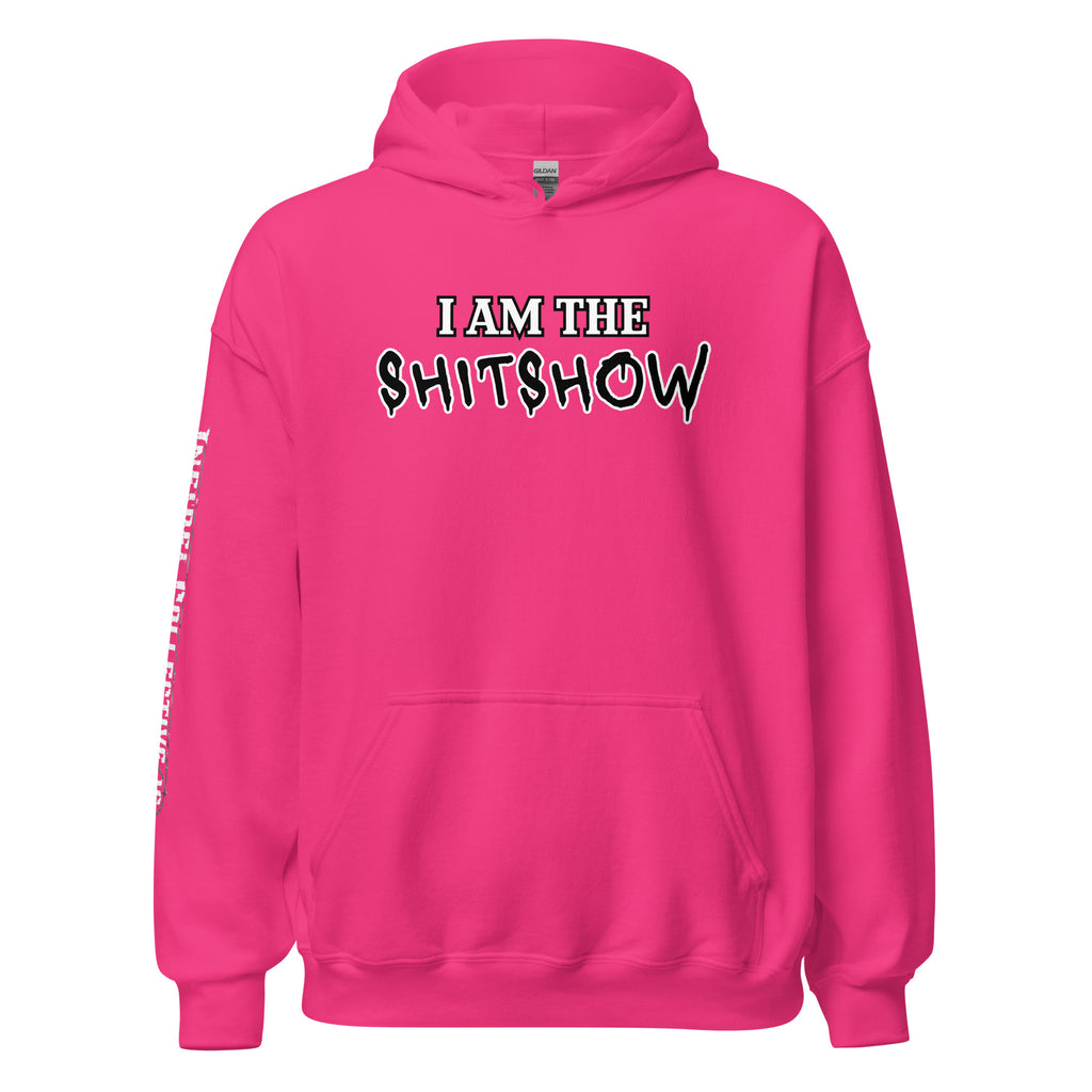I Am the Shitshow women’s front print pink hoodie from Infidel Collective