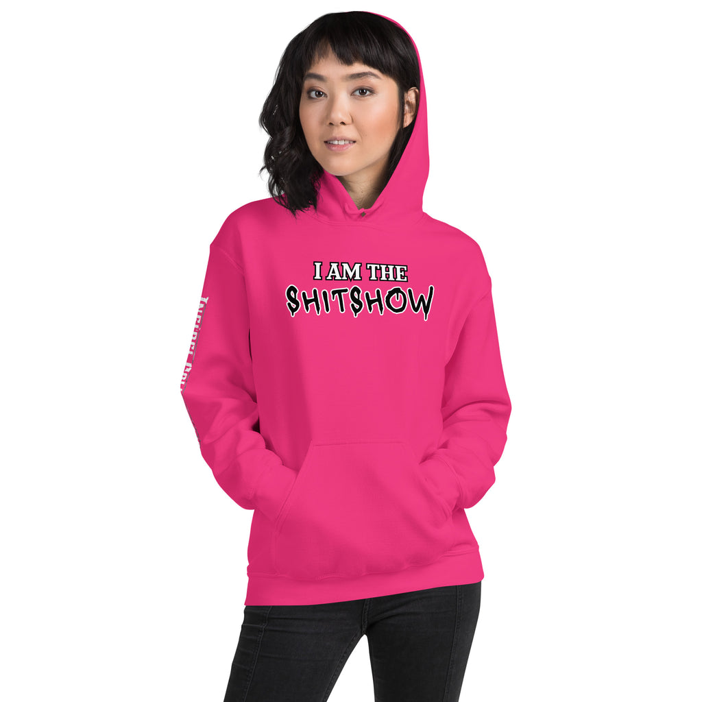 I Am the Shitshow women’s front print pink hoodie from Infidel Collective