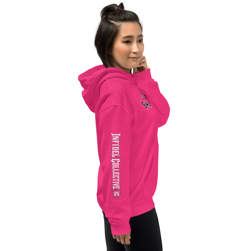I Am the Shitshow women’s front print pink hoodie from Infidel Collective