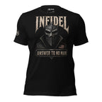 Infidel Answer to No Man death mask front print black tee from Infidel Collective