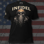 Infidel biker skull with flaming helmet graphic black tee from Infidel Collective