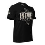 Black Infidel Collective tee with Born Unbowed text and rattlesnake front graphic
