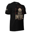 Infidel By Creed knight skull cross back print black tee from Infidel Collective
