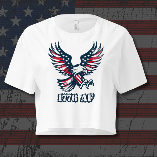 White t-shirt with an eagle design and '1776 AF' text on a white background