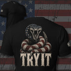 2A Try It rattlesnake back print black tee from Infidel Collective