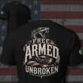 Free Armed Unbroken American flag rattlesnake design back print black tee from Infidel Collective