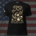 Sovereign Rights rattlesnake and skull pile front print black tee from Infidel Collective