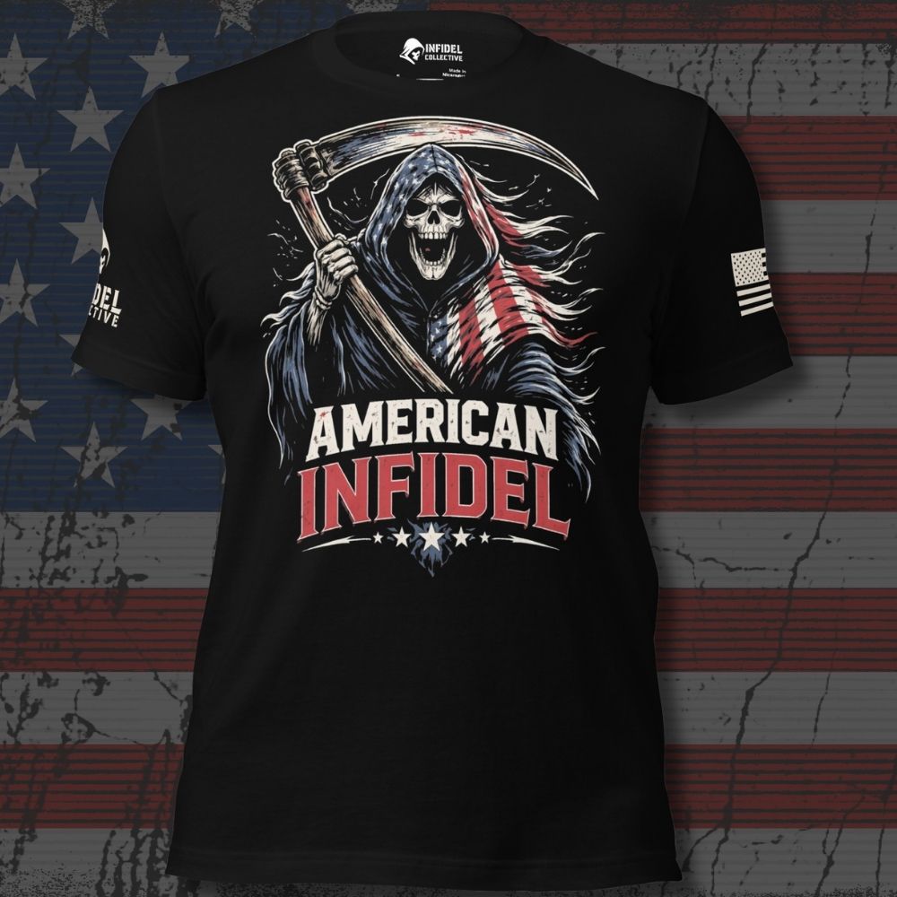 American Infidel Flag Reaper Scythe Tee