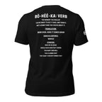 BOHICA defined across the back of a ghosted black tee mockup, against a white background.