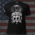 American CCL hooded cobra stare down design front print black tee from Infidel Collective