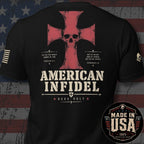 USA Made Deus Vult American Infidel back print black tee from Infidel Collective