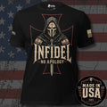 USA Made Death Mask Infidel No Apology black tee from Infidel Collective