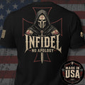 USA Made Death Mask Infidel No Apology Back Print Tee