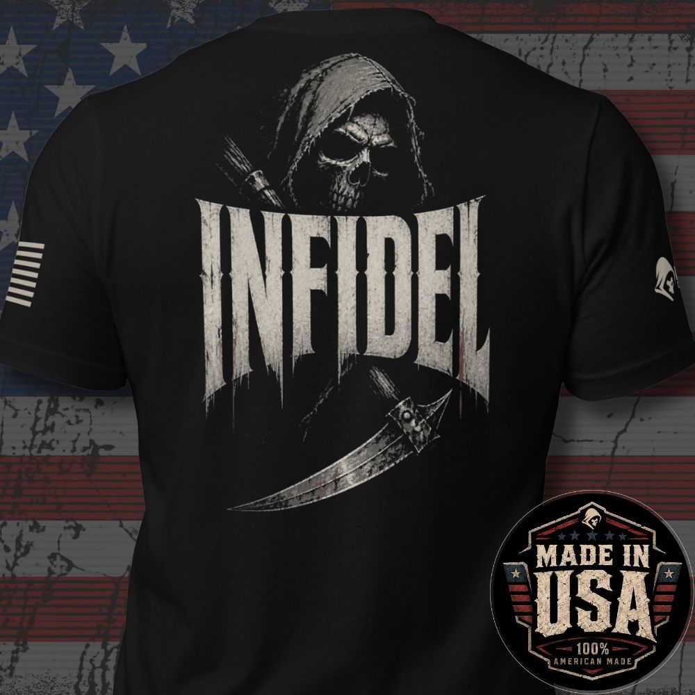 USA Made Infidel Hooded Reaper Scythe Back Print Tee