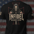 Death Mask Infidel No Mercy Given back print black tee from Infidel Collective