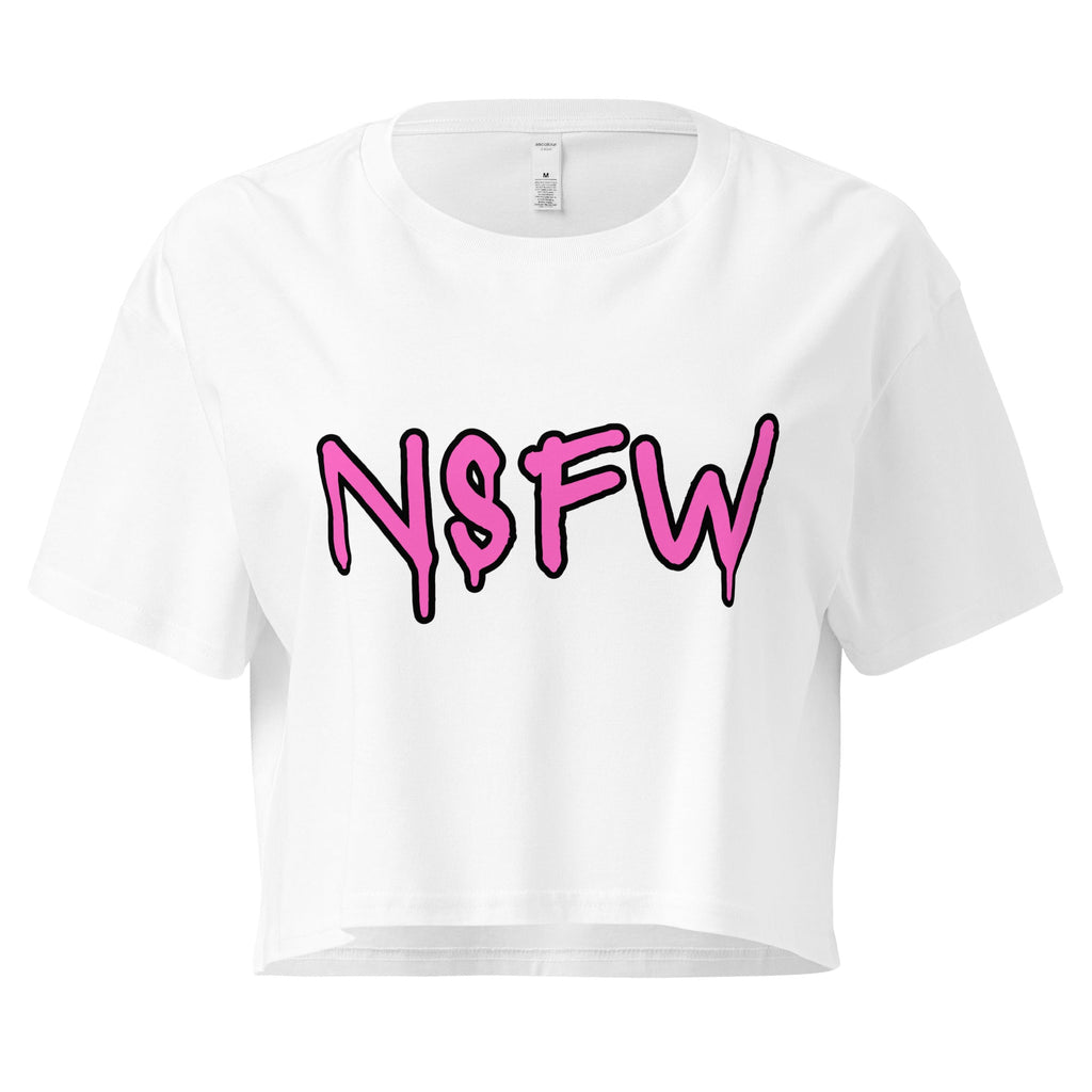 Crop Top Crop Top NSFW – Pink Graffiti Font Graphic White Shirt Infidel Collective