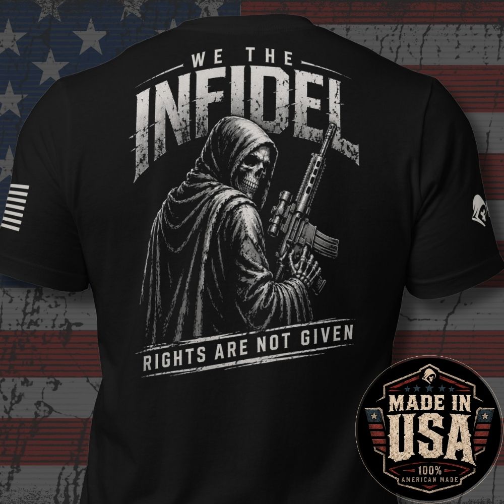USA Made Rights Are Not Given Infidel back print black tee from Infidel Collective
