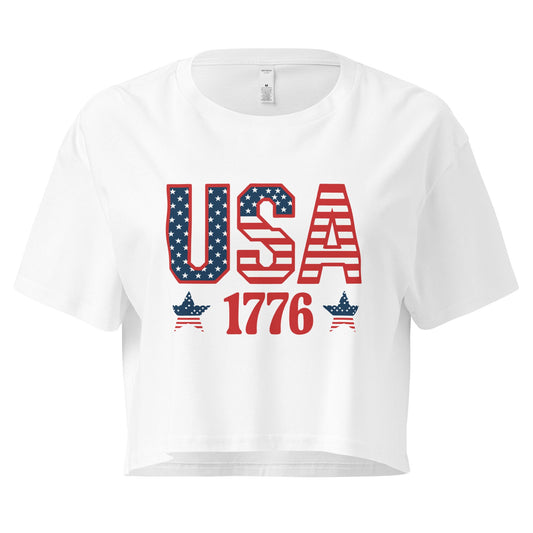 Crop Top Patriotic Crop Top – USA 1776 Fourth of July White Shirt for Women Infidel Collective