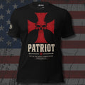 red cross and skull with Patriot and Ephesians 6:11 text front print black tee from Infidel Collective