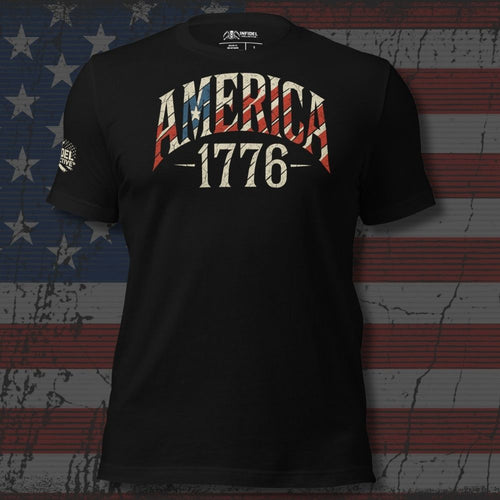 America CCL bald eagle with red, white, and blue wing accents design front print black tee from Infidel Collective