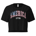 Crop Top Black Patriotic Crop Top – America 1776 Vintage Flag Fourth of July Shirt Infidel Collective