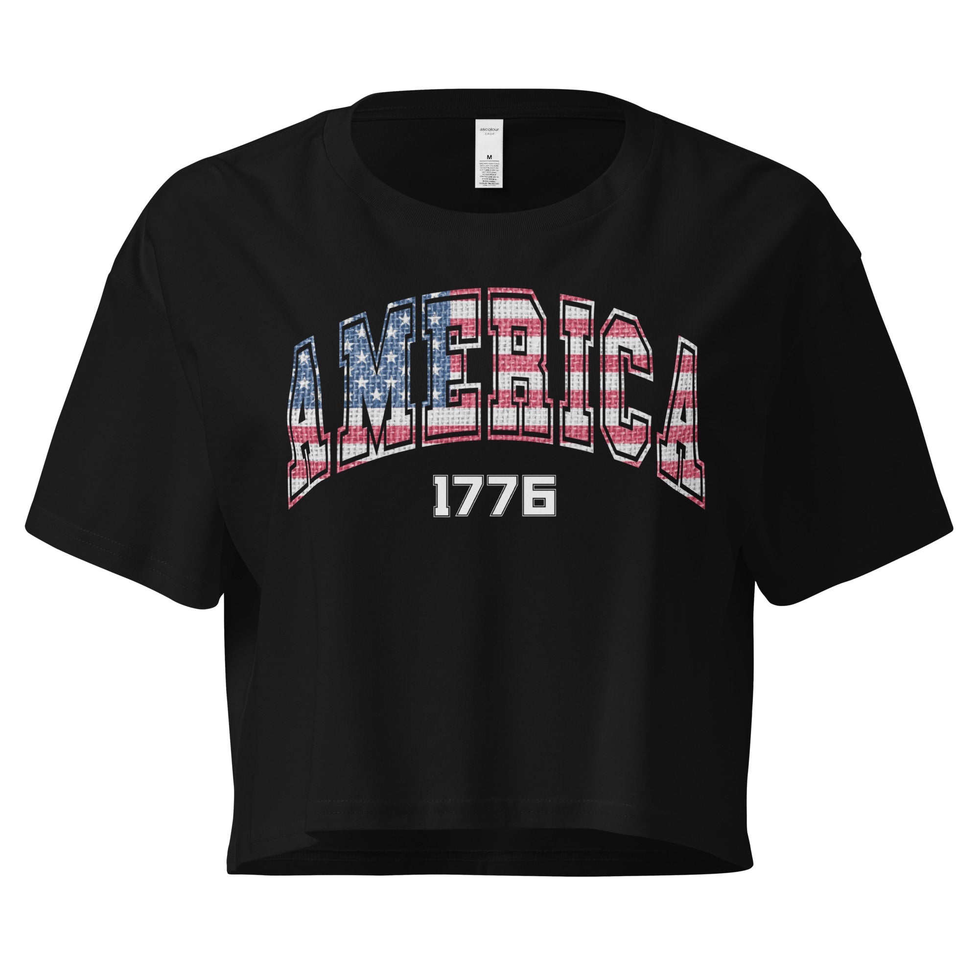 Crop Top Black Patriotic Crop Top – America 1776 Vintage Flag Fourth of July Shirt Infidel Collective