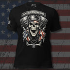 American Infidel biker engine skull front print black tee from Infidel Collective