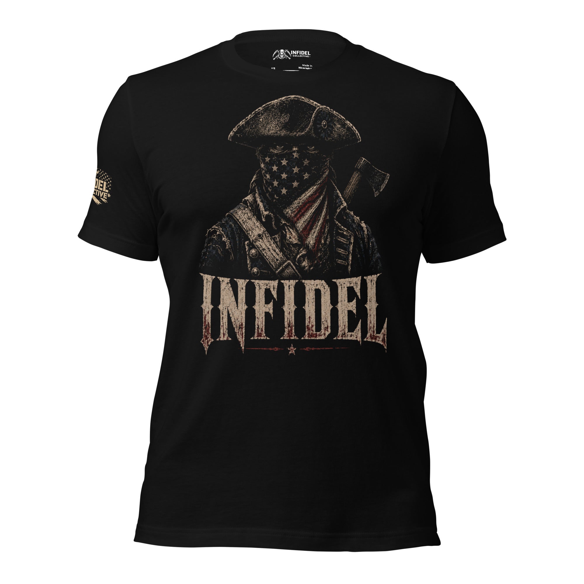 American Infidel patriot raider front graphic black tee from Infidel Collective