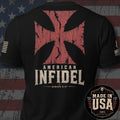 USA Made American Infidel Romans 8:37 Cross Back Print Tee