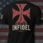 American Infidel Romans 8:37 Cross Back Print Tee