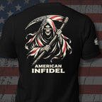 Heavyweight American Infidel Flag Scythe RWB Reaper Back Print Tee