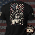 USA Made American Infidel Shattered Flag Reaper Back Print Tee
