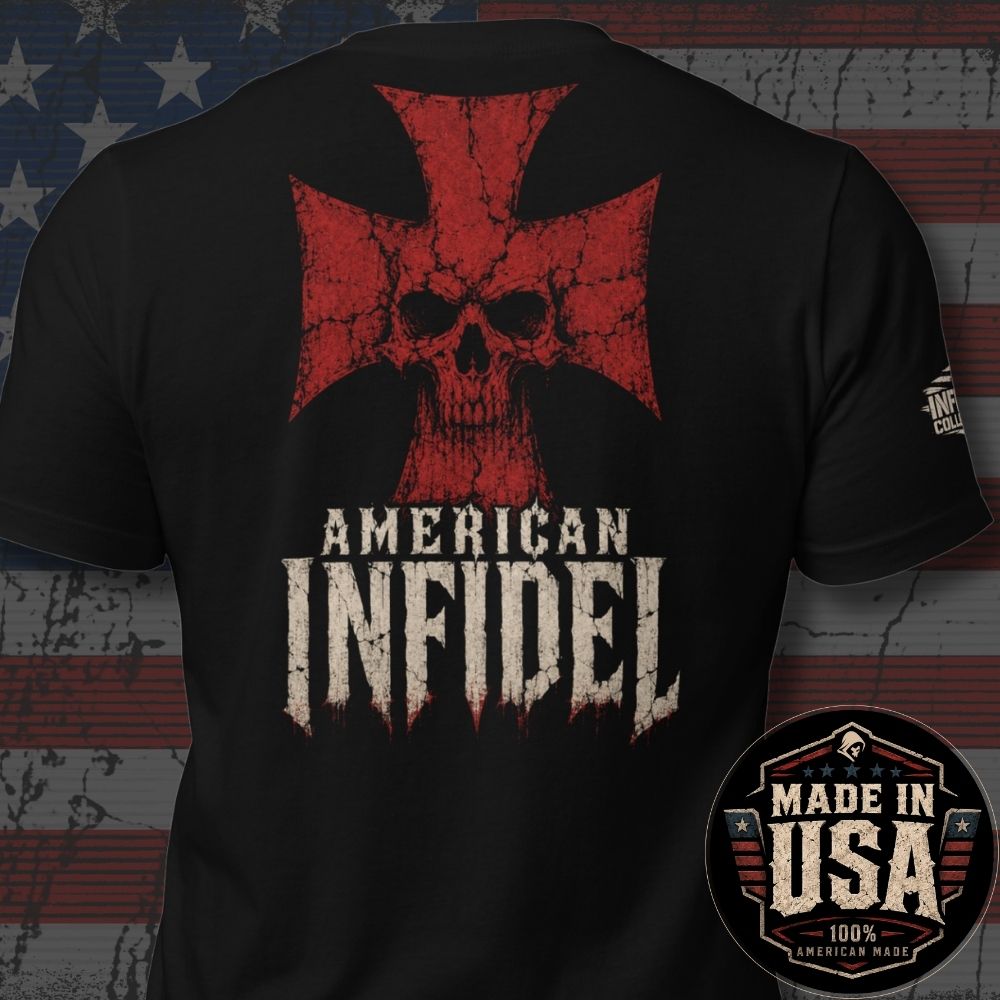 USA Made American Infidel Skull Cross Back Print Tee