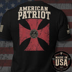 USA Made American Patriot 2 Timothy 1:7 Cross Back Print Tee, black tee, featured back print