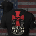 American Patriot red skull cross with Faith Over Fear scripture design back print black tee from Infidel Collective