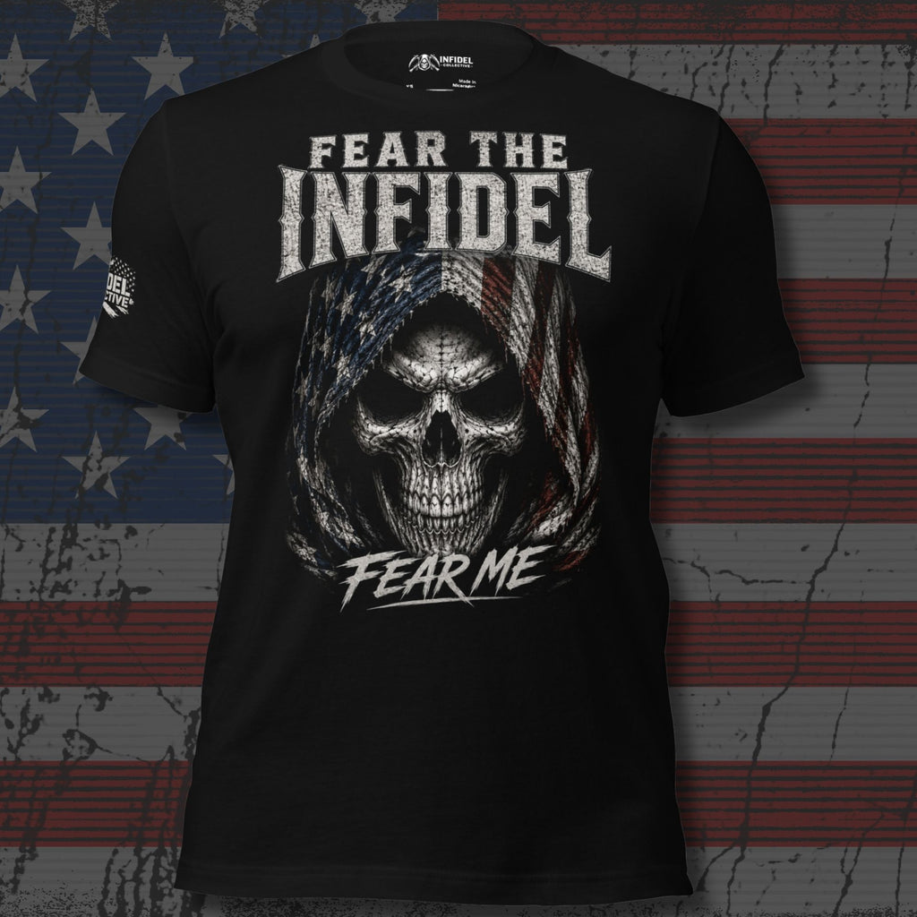 Fear Me Infidel Reaper graphic black tee from Infidel Collective