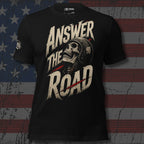Answer the Road bold text graphic black tee from Infidel Collective