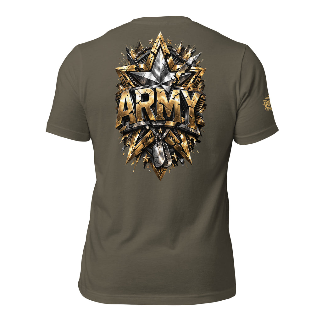 Army Bold Star back print green tee from Infidel Collective