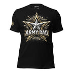 Black t-shirt with 'ARMY DAD' graphic design on a white background