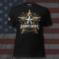 Army Wife gold star badge design front print black tee from Infidel Collective