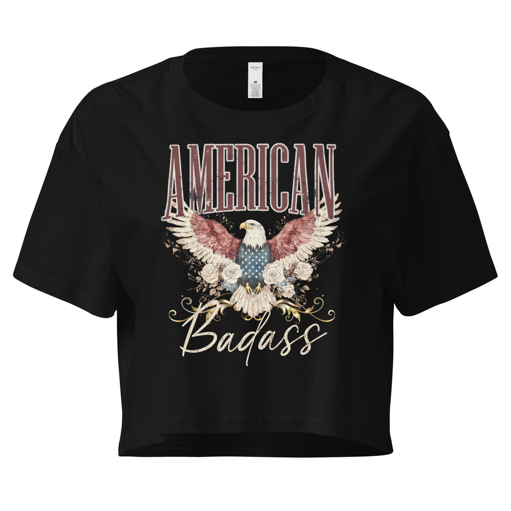 Crop Top Patriotic Crop Top – American Badass Black Fourth of July Shirt Women Infidel Collective