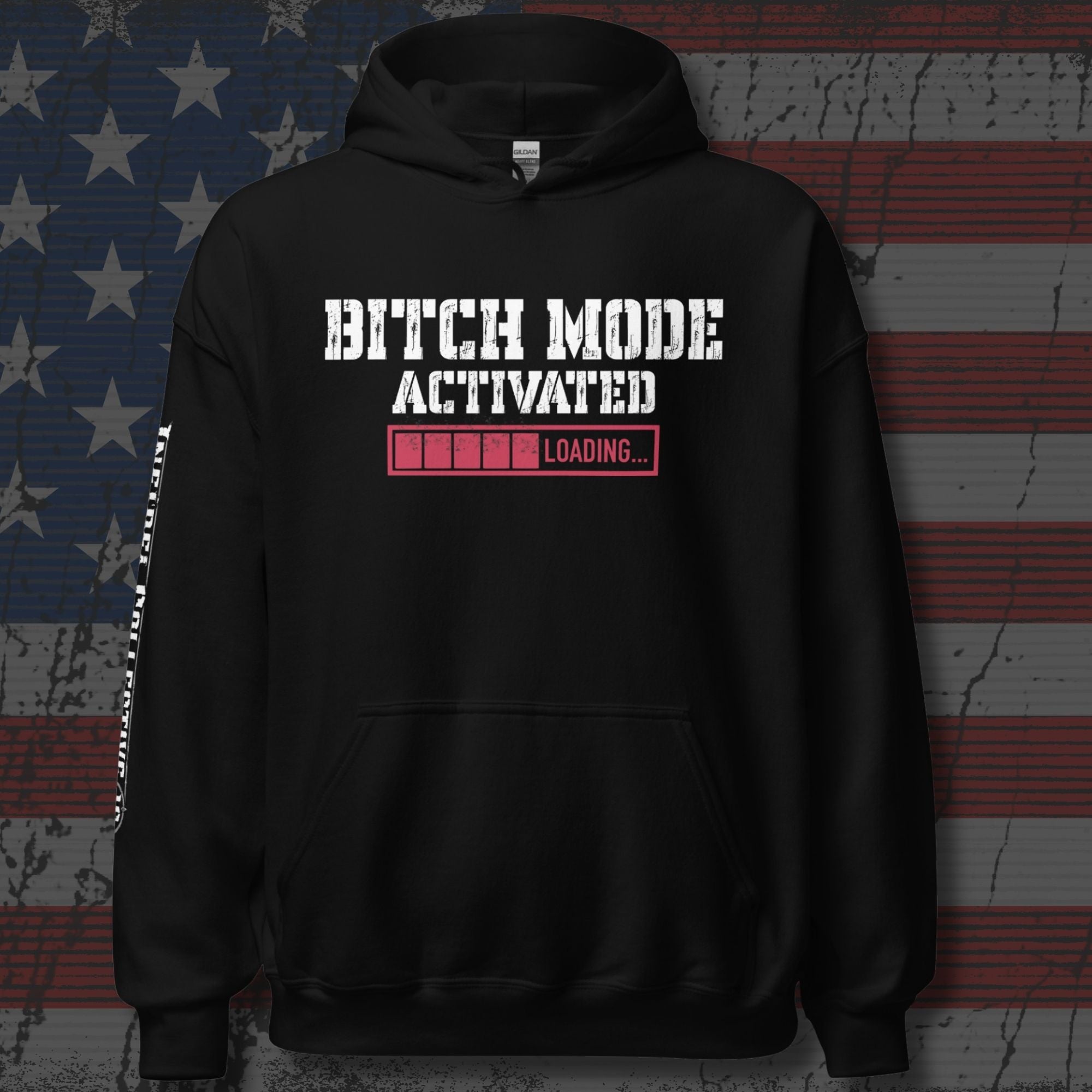Bitch Mode Activated women’s front print black hoodie from Infidel Collective