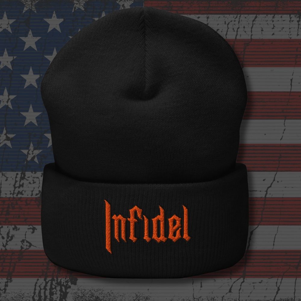 INFIDEL Orange Stitch Beanie embroidered headwear by Infidel Collective