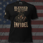 Blessed Are the Defiant Infidel front graphic black tee from Infidel Collective