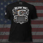 Blow Me blower engine graphic black tee from Infidel Collective
