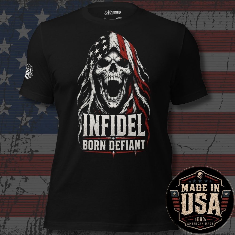 USA Made Born Defiant Flag Reaper Tee